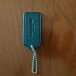 Coach Black Leather Tag with Silver Chain